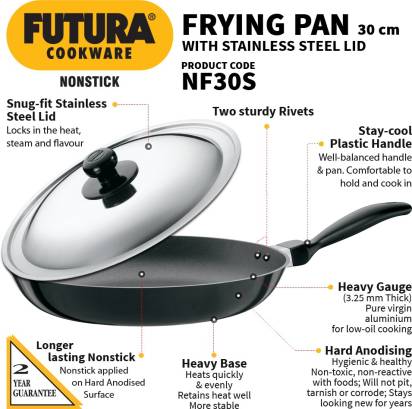 Hawkins Futura Non-stick Frying Pan 30 cm Diameter with Lid 1 L (NF30S) - Distacart