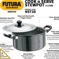 Thumbnail for Hawkins Futura Non-stick Cook n Serve Stewpot 20 cm Diameter 3 L with Lid (NST30) - Distacart