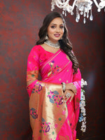 Thumbnail for Lorenvalley Fashion Magenta Soft Paithani Silk Woven Design Gold Zari Meenakari Weaving Saree - Distacart