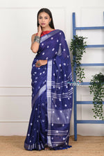 Thumbnail for Very Much Indian Handmade Tie And Dye Cotton Saree By Women Weavers - Indigo Blue - Distacart