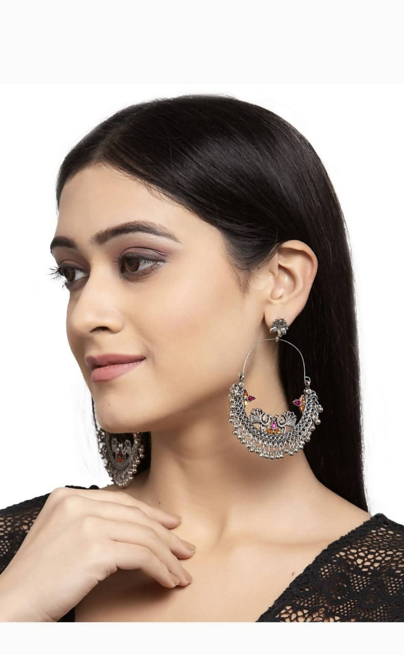 Mominos Fashion Silver-Plated Peacock Design Multi-Color Chandbali Earrings - Distacart