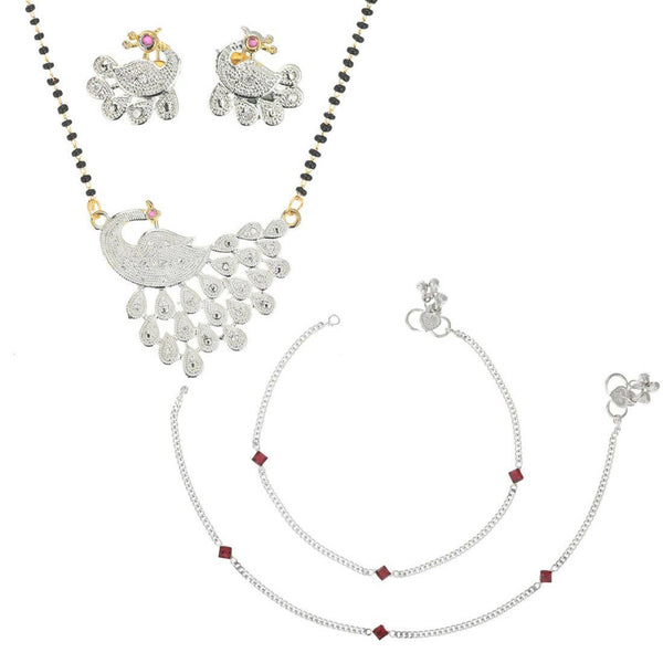 AanyaCentric Gold-plated Mangalsutra Pendant Earring Set & Silver Plated Anklet - Distacart