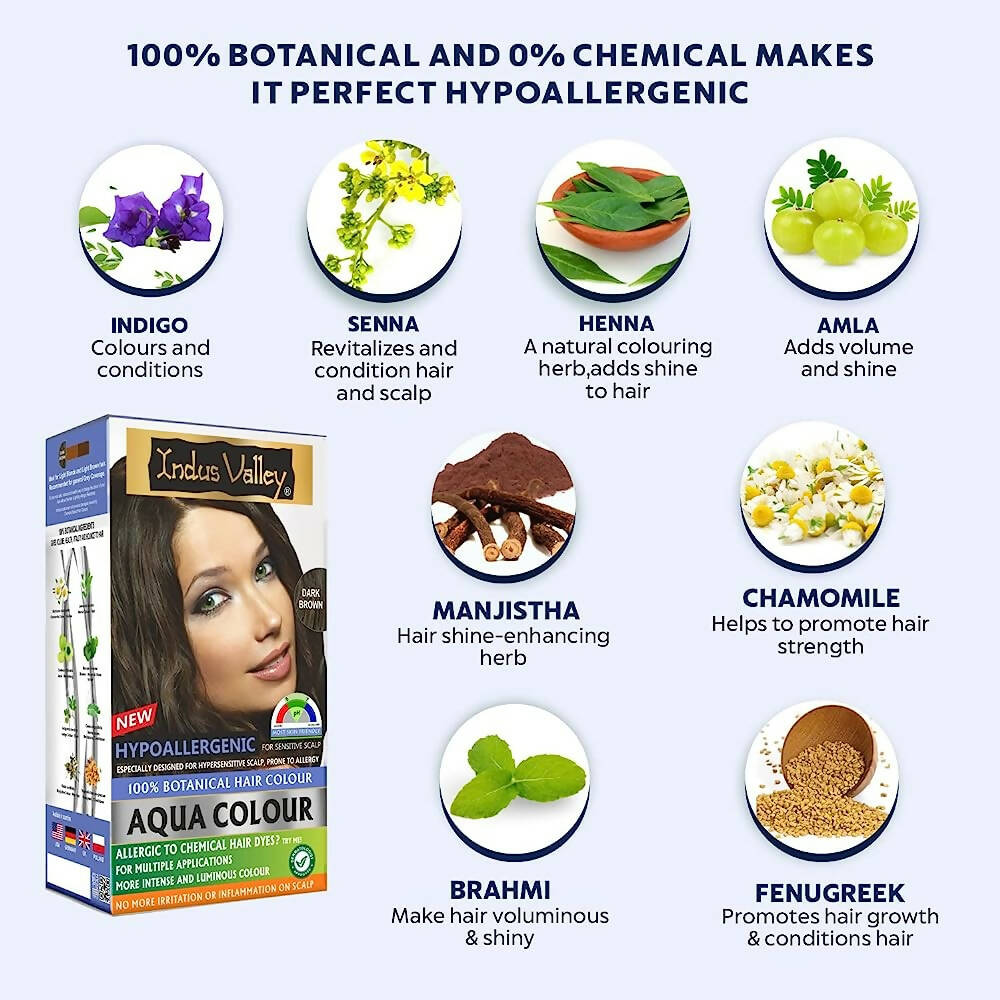 Indus Valley Botanical Hypo Allergic Aqua Color For Hair- Dark Brown - Distacart