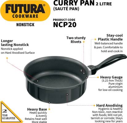 Hawkins Futura Non-stick Curry Pan Saute Pan 20 cm Diameter 2 L (NCP20) - Distacart