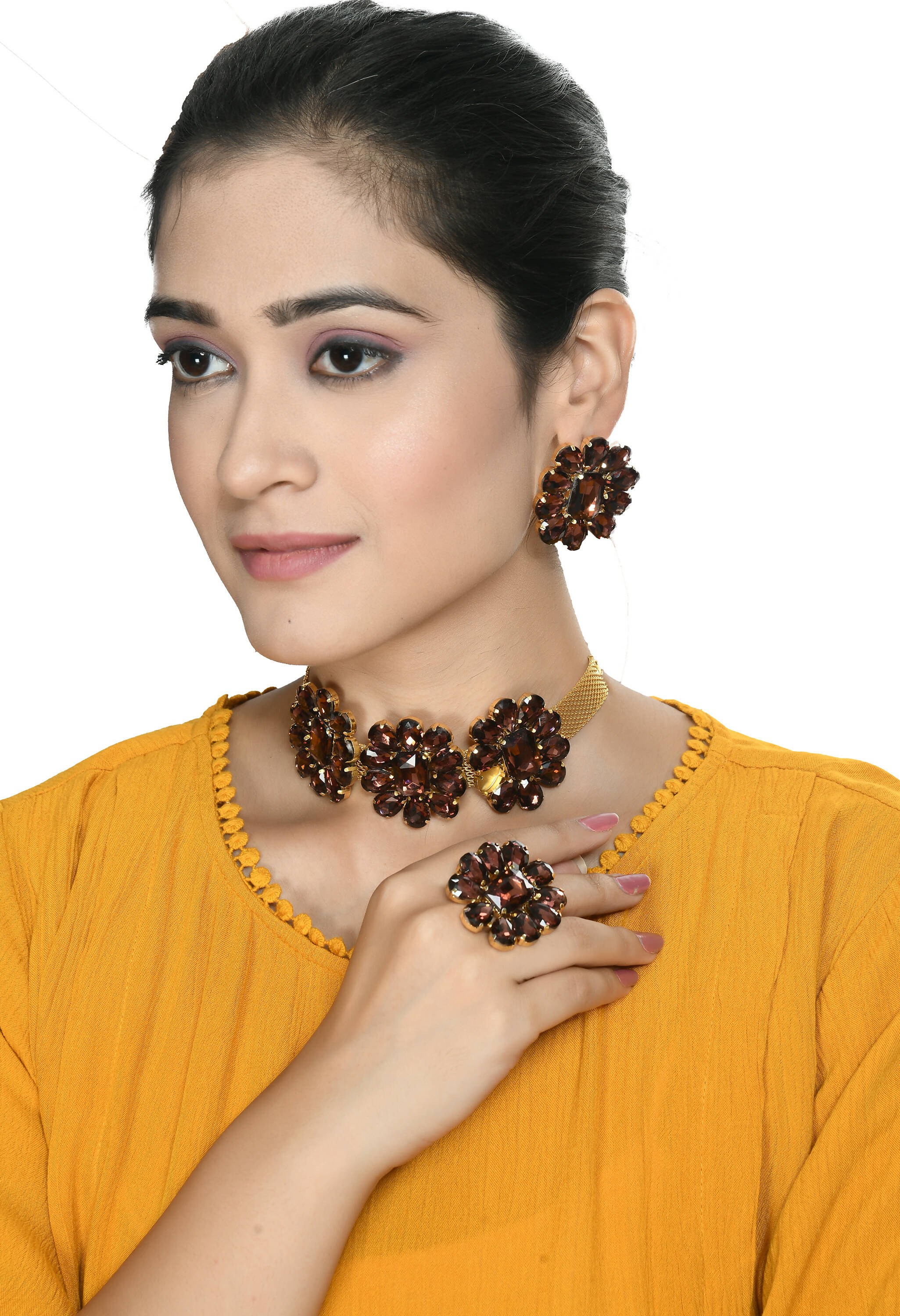 Mominos Fashion Joharkamal Gold-Plated Brass Finish Stone Choker For Women & Girls (Brown) - Distacart