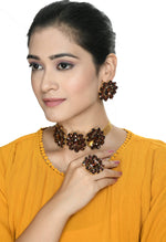 Thumbnail for Mominos Fashion Joharkamal Gold-Plated Brass Finish Stone Choker For Women & Girls (Brown) - Distacart
