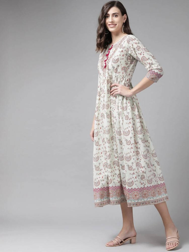 Yufta Off White Floral Ethnic Maxi Dress
