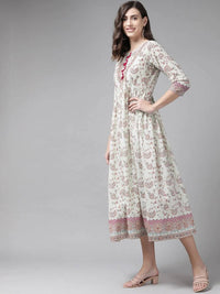Thumbnail for Yufta Off White Floral Ethnic Maxi Dress