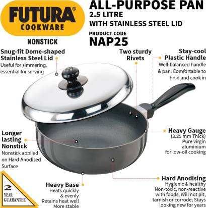 Hawkins Futura Non-stick All-Purpose Pan 22 cm Diameter with Lid 2.5 L (NAP25) - Distacart