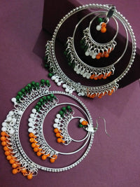 Thumbnail for Mominos Fashion Traditional Silver-Plated Indian Tricolor Earrings - Distacart