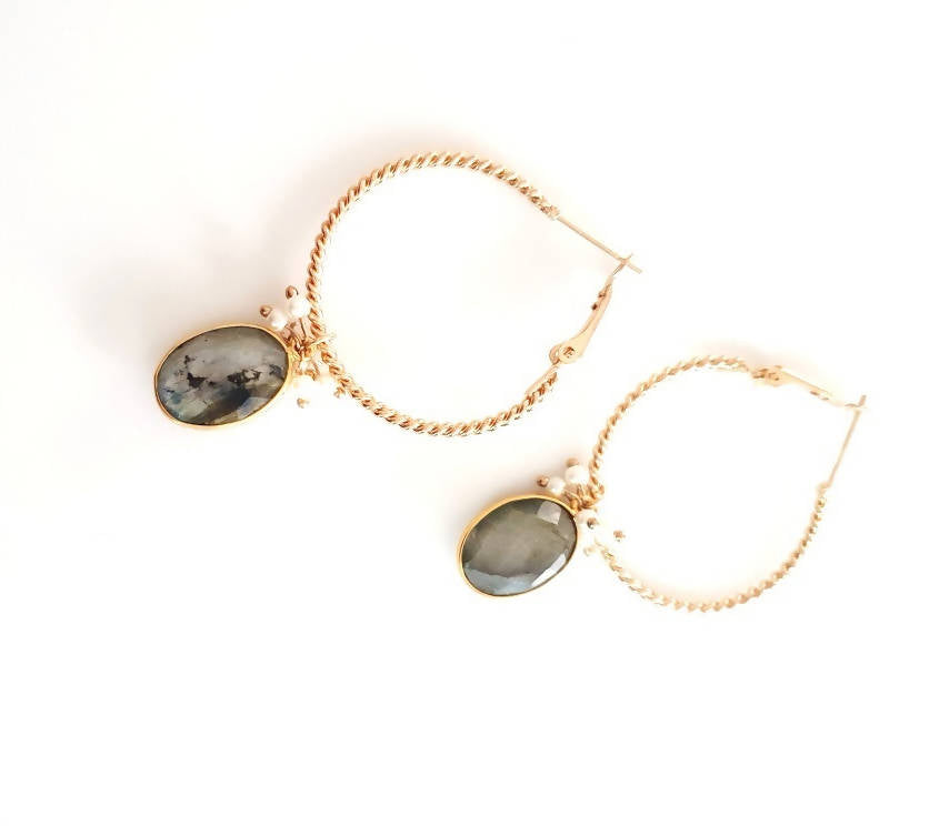Bling Accessories Labrodite Natural Stone Hoop Earrings