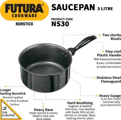 Hawkins Futura Non-stick Sauce Pan 20 cm Diameter 3 L (NS30) - Distacart