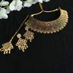 Thumbnail for Mominos Fashion Johar Kamal Traditional Rajwadi Design Heavy Golden Color Choker Set - Distacart