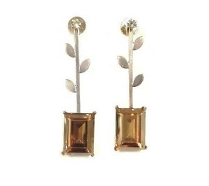 Bling Accessories Swarovski Light Color Topaz Stone 92.5 Sterling Silver Leaf Earrings