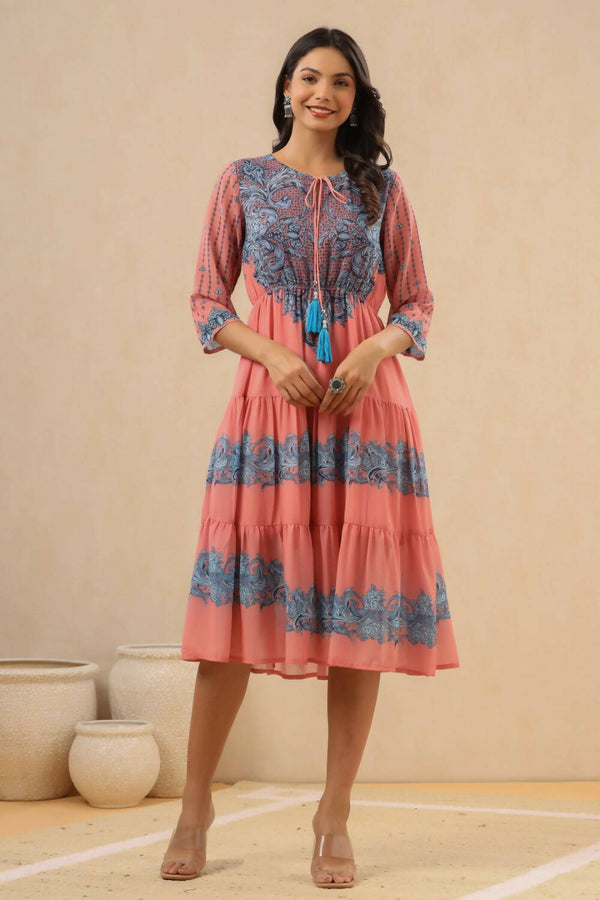 Juniper Womens Pink Georgette Printed Tiered Midi Dress - Distacart