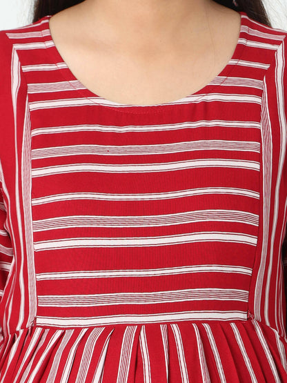 Manet Three Fourth Maternity Dress With Concealed Zipper Nursing Access - Red - Distacart