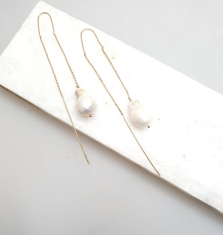 Bling Accessories Baroque Pearl Fine Chain Drop Earrings - Distacart