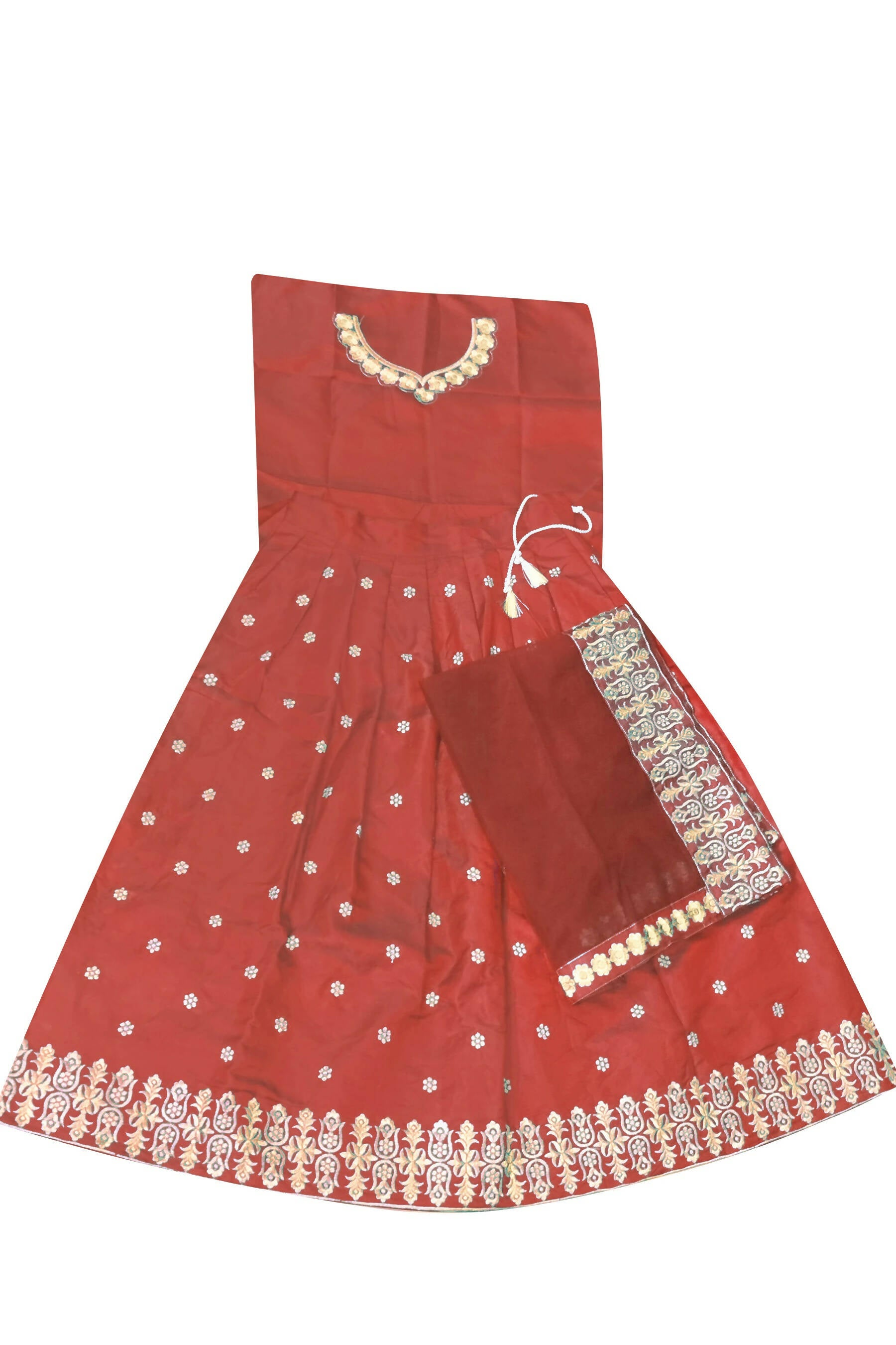 Dwiden Red Queen Tafetta Sattin Semi-Stitched Girl's Lehenga Choli - Distacart