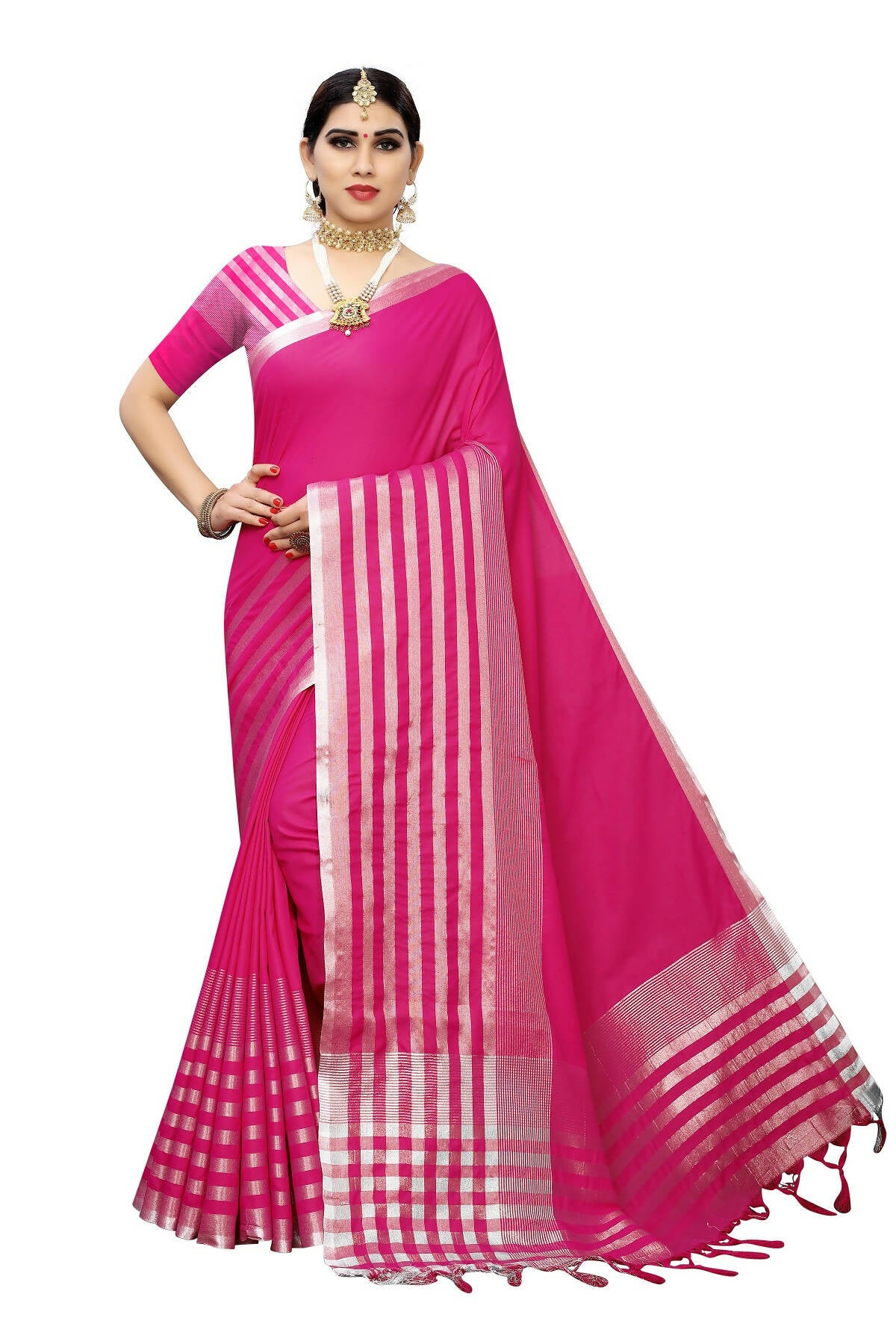 Vamika Pink Cotton Silk Weaving Saree (Twitter Pink) - Distacart