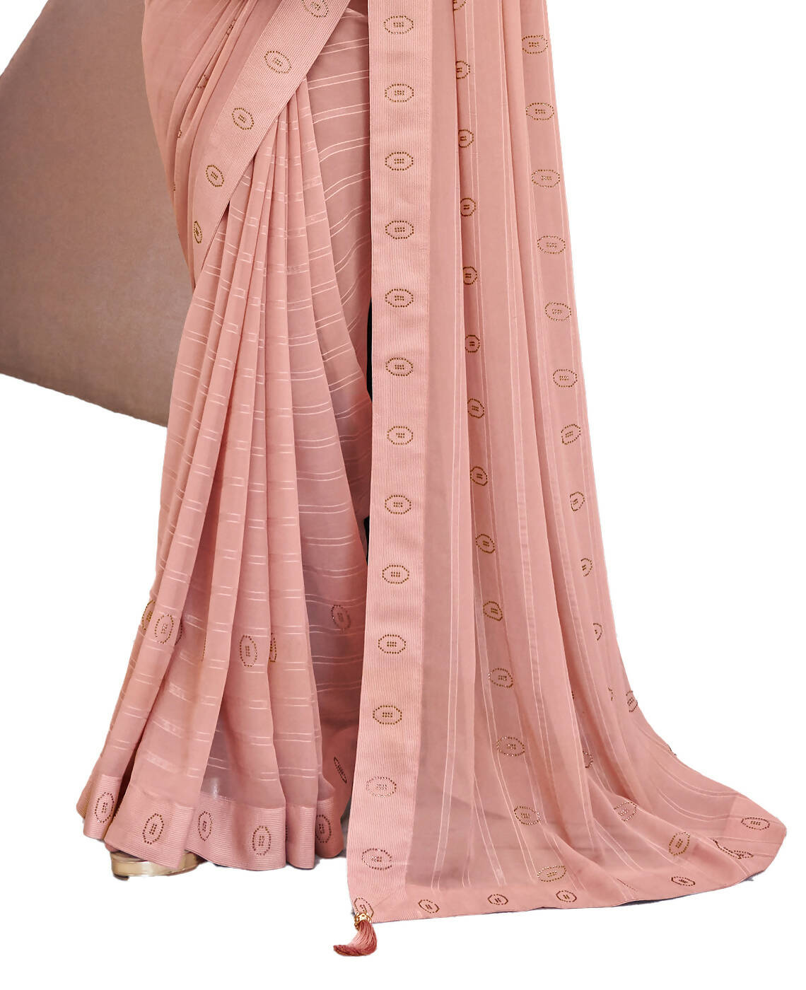 Peach Georgette Swaroski Work Saree With Unstitched Blouse Piece - Juhi - Distacart