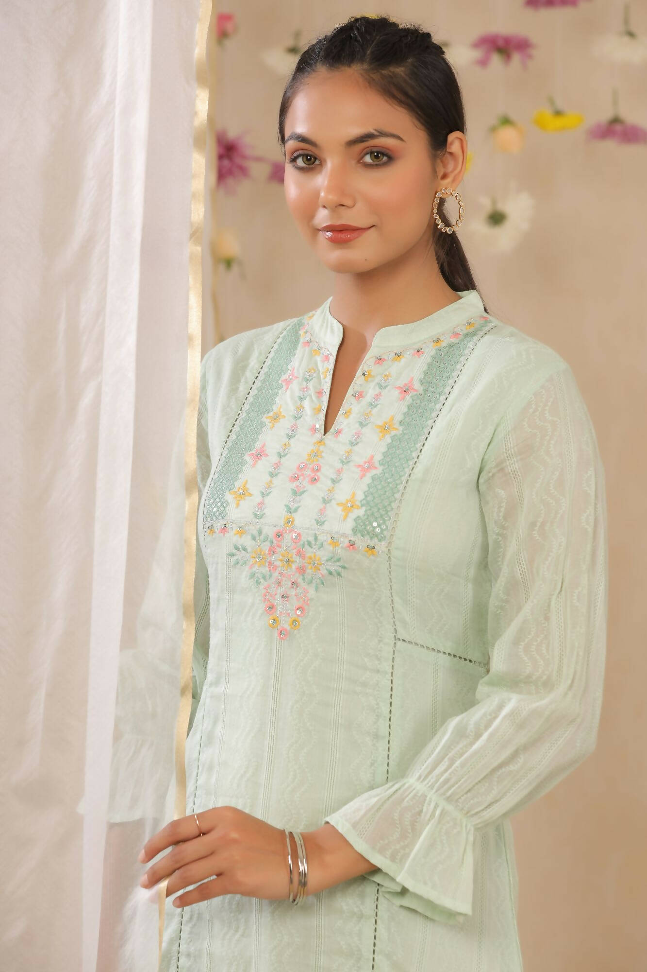 Juniper Women Sagegreen Cotton Dobby Woven Design A-Line Dress - Distacart