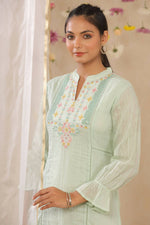 Thumbnail for Juniper Women Sagegreen Cotton Dobby Woven Design A-Line Dress - Distacart