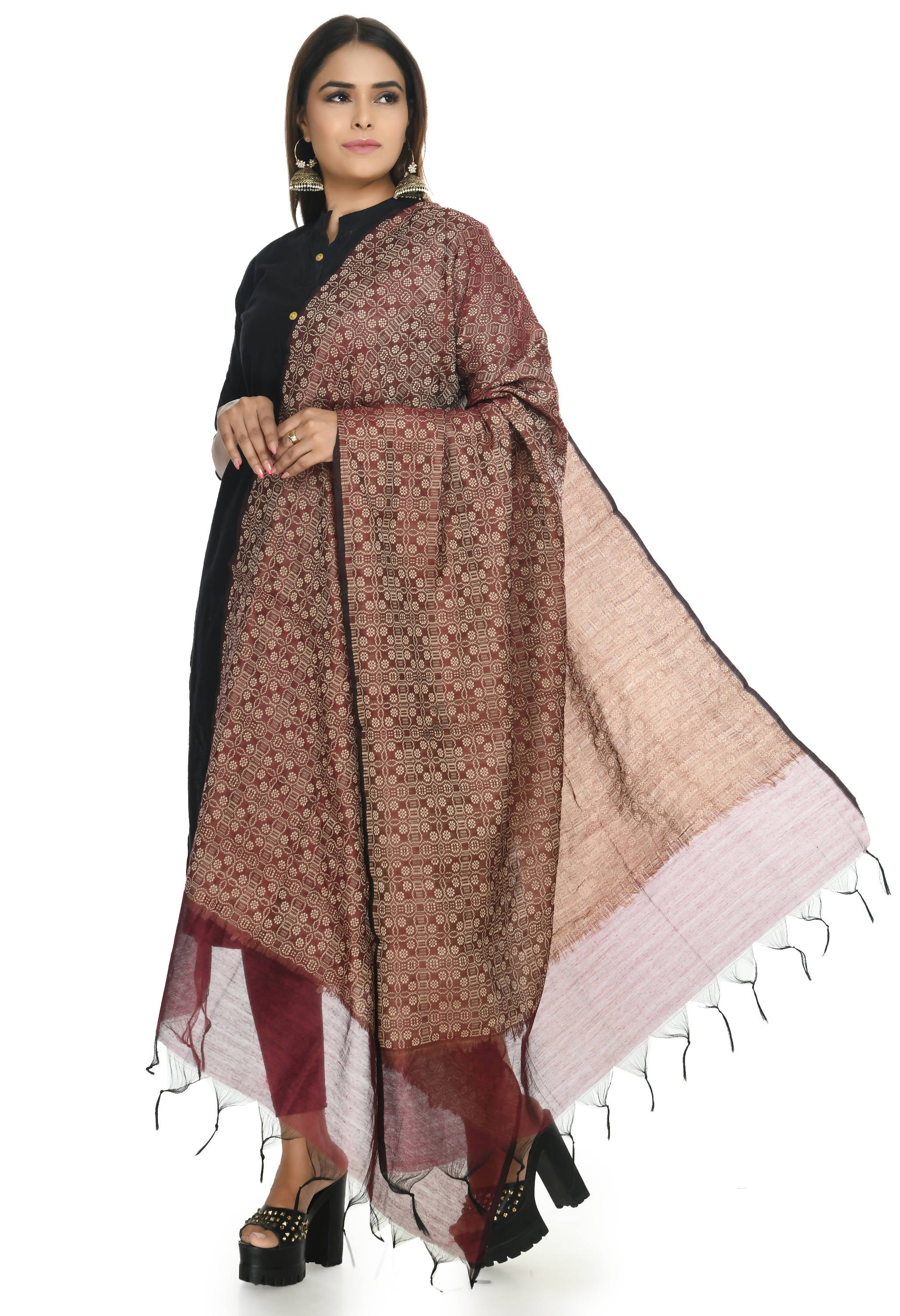 Mominos Fashion Moeza Handloom Cotton Dark Maroon Dupatta - Distacart
