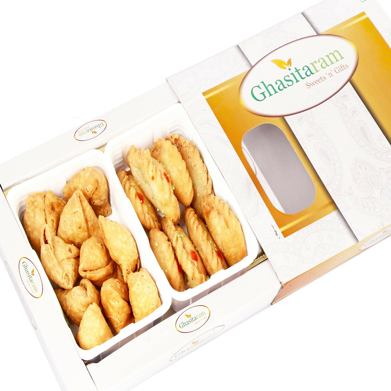 Ghasitaram Holi Gifts: Gujiya and Farsaan Samosa Hamper - Distacart