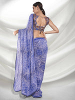 Thumbnail for Blue Georgette Floral Printed Saree With Unstitched Blouse Piece - Rajal - Distacart
