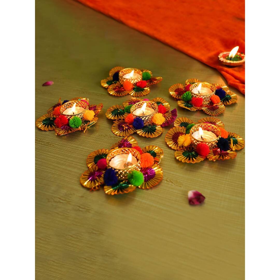 Tied Ribbons Multi Set of 6 Diwali Decoartion Flower Tealight Candle Holder - Distacart