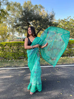 Thumbnail for Vastrasky Sea Green Organza Saree - Distacart