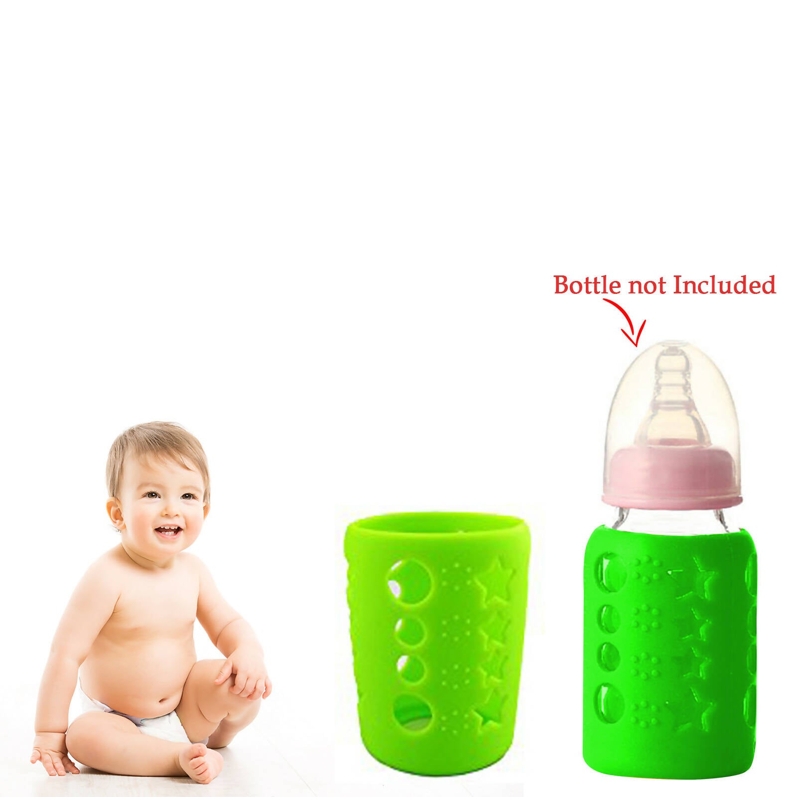Safe-O-Kid Silicone Baby Feeding Bottle Cover Cum Sleeve for Insulated Protection 120mL- Green - Distacart