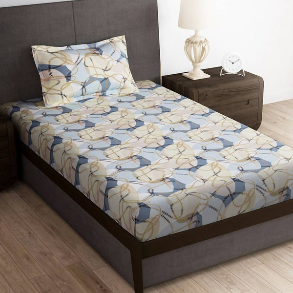Story@home Arena Cream-Coloured & Grey Printed 180 TC Bedsheet & Pillow Covers - Distacart