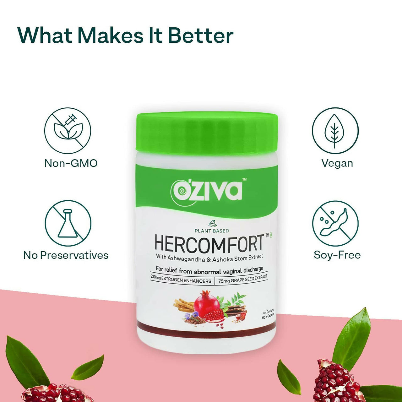 OZiva Plant Based HerComfort with Ashwagandha, Flax Seeds & Ashoka Stem Extracts Capsules - Distacart