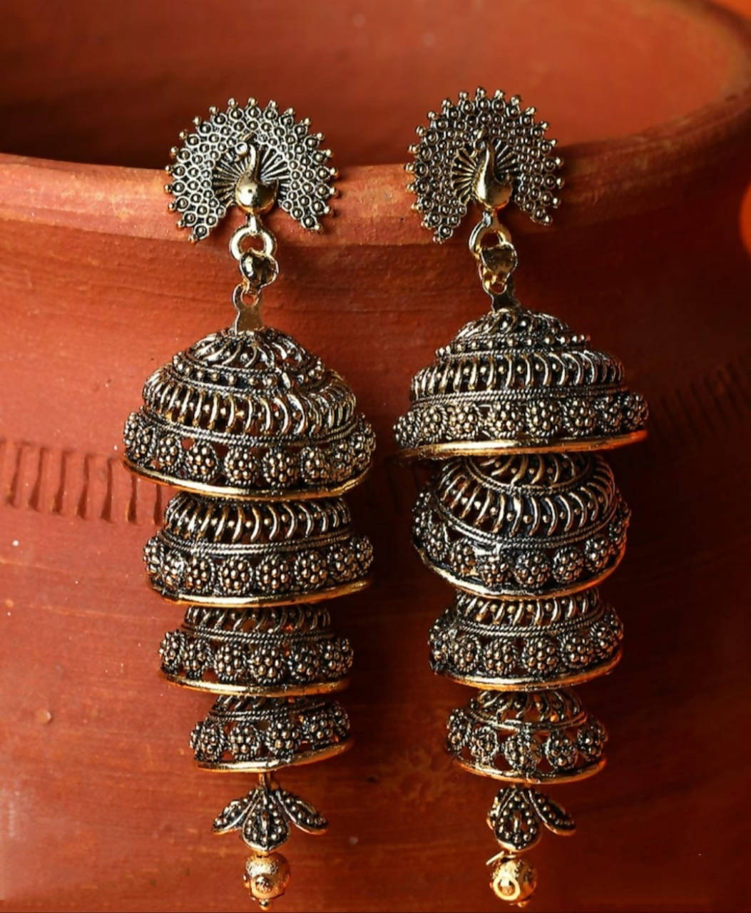 Mominos Fashion Peacock design Golden colour Earrings - Distacart