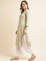 Thumbnail for Green Poly Rayon Floral Printed Straight Kurta - Prasuti - Distacart
