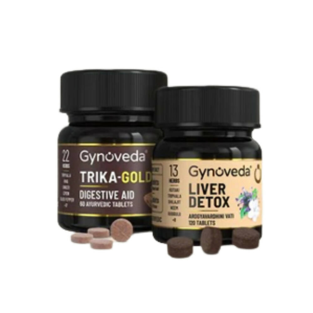 Gynoveda Gut Health Liver Detox + Trika-Gold Ayurvedic Tablets Combo - Distacart