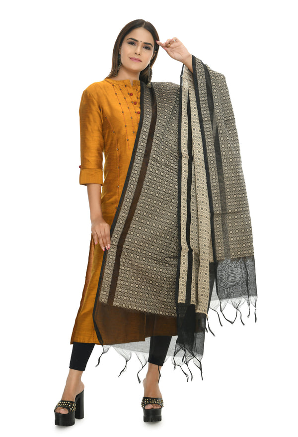 Mominos Fashion Moeza Beautiful Handloom Cotton Black Dupatta - Distacart