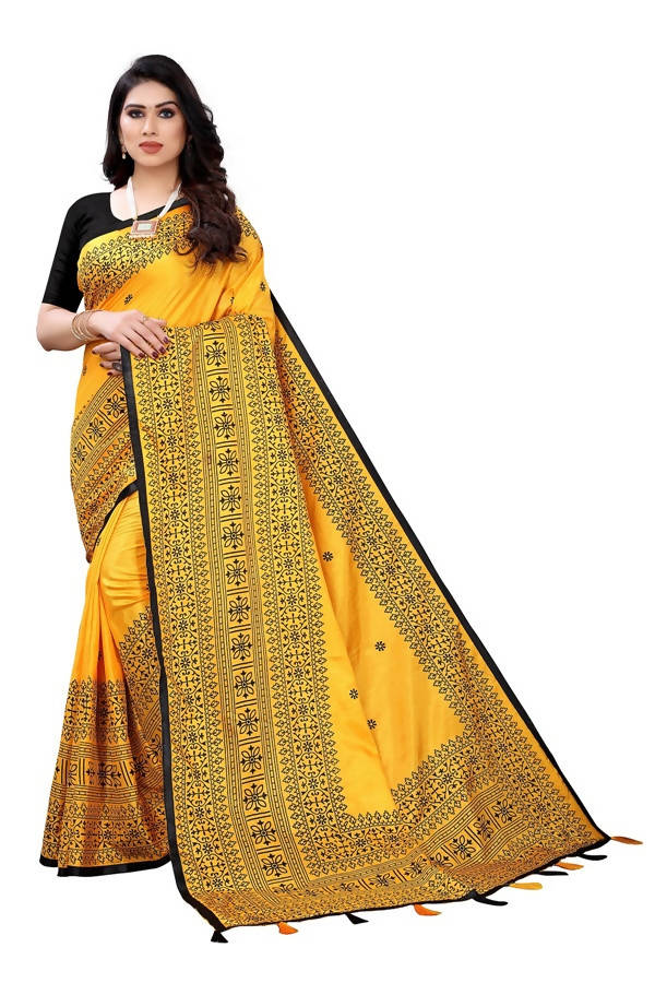 Vamika Yellow Sana Silk Printed Saree (Nihal Yellow)