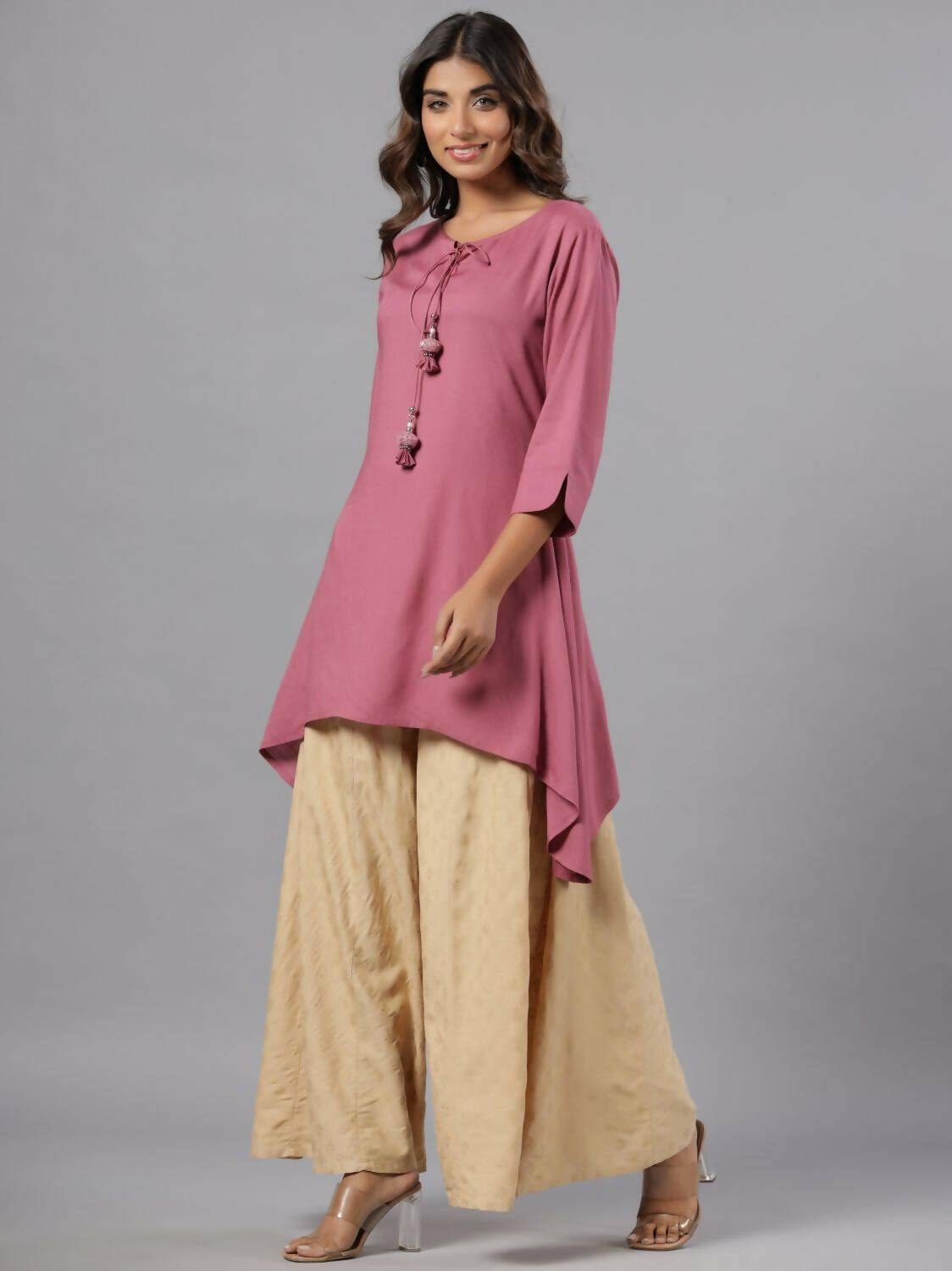 Juniper Women Mauve Rayon Solid Asymmetric Kurta - Distacart