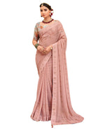 Thumbnail for Peach Georgette Swaroski Work Saree With Unstitched Blouse Piece - Juhi - Distacart
