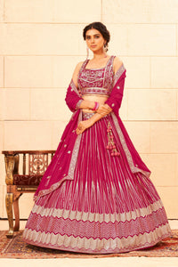 Thumbnail for Pink Faux Georgette Embroidery sequence work Lehenga Choli with Dupatta - Dhvani - Distacart