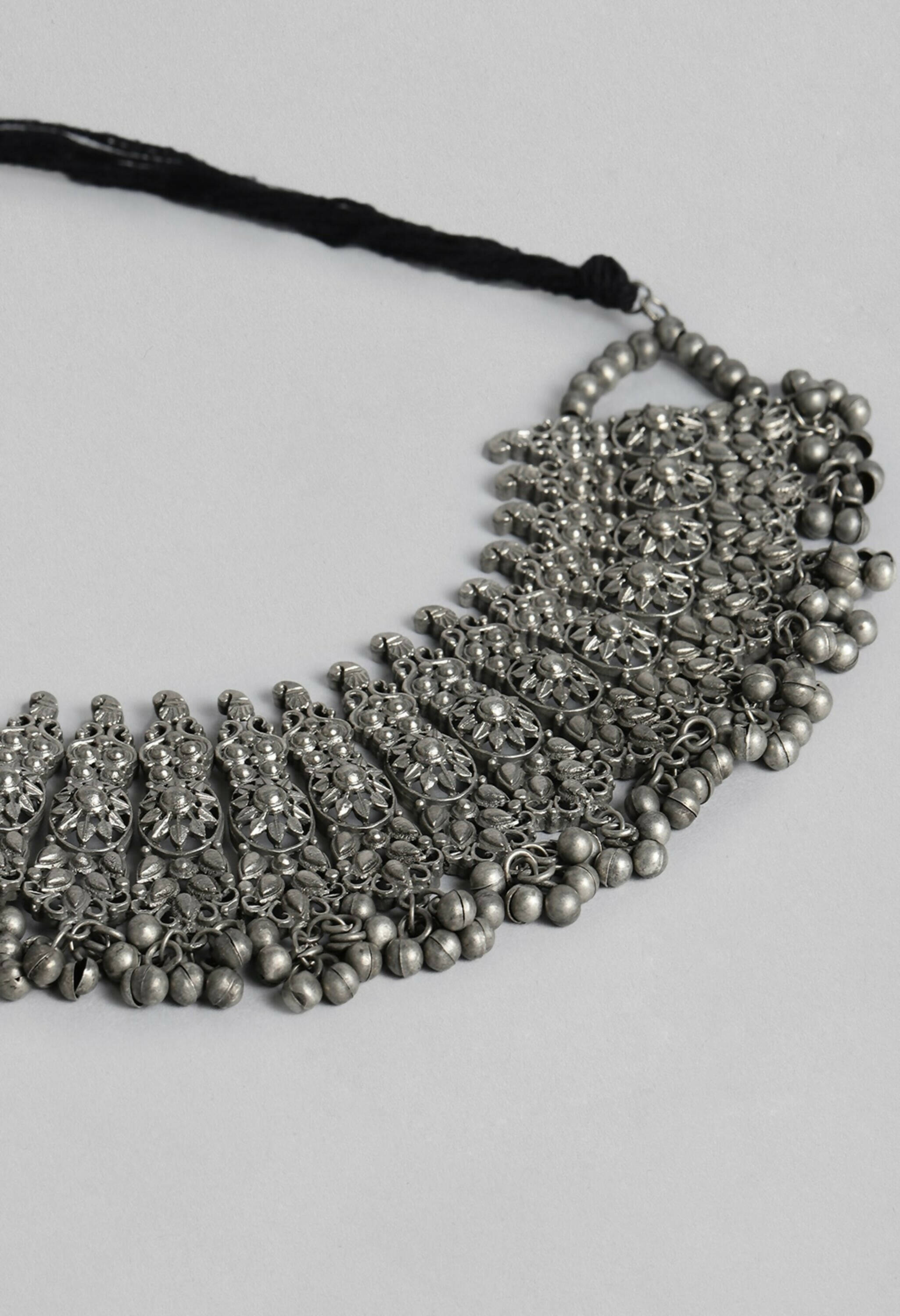 Mominos Fashion Johar Kamal Oxidised Silver-Plated Brass Finish Temple Jewellery with Earrings For Women - Distacart