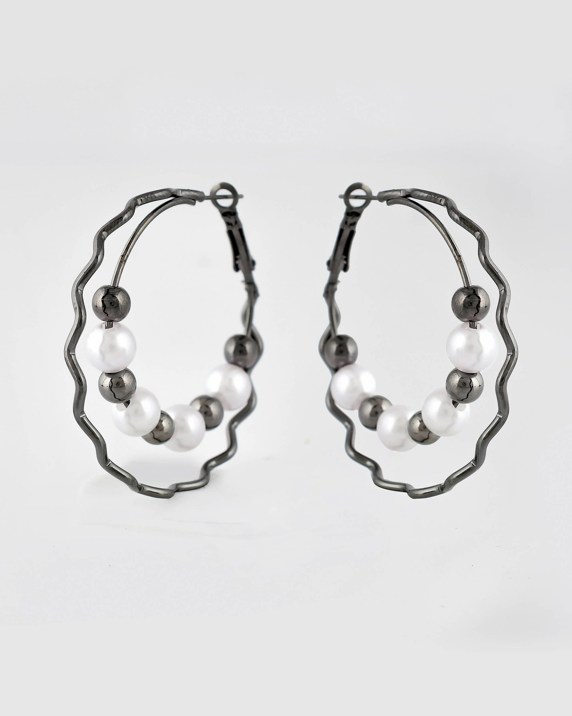 VOJ Women Rhodium-Plated Pearl Stainless Steel Hoop Earrings - Distacart
