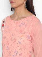 Thumbnail for Janasya Pink Floral Print A-Line Kurta - Distacart