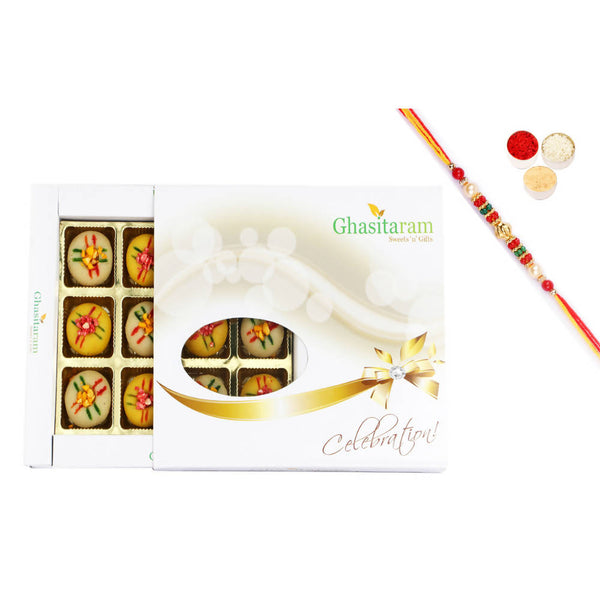 Ghasitaram Assorted Mawa Peda With Pearl Beads Rakhi - Distacart