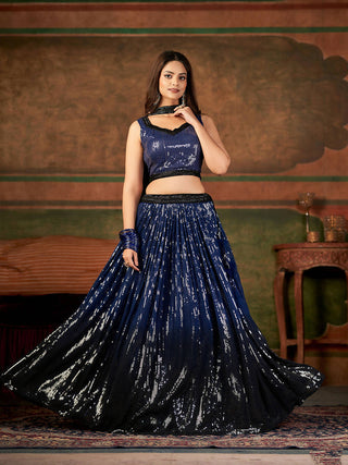 Wedding Designer Navy Blue Nylon Georgette Readymadelehenga Choli - Anbazaar - Distacart