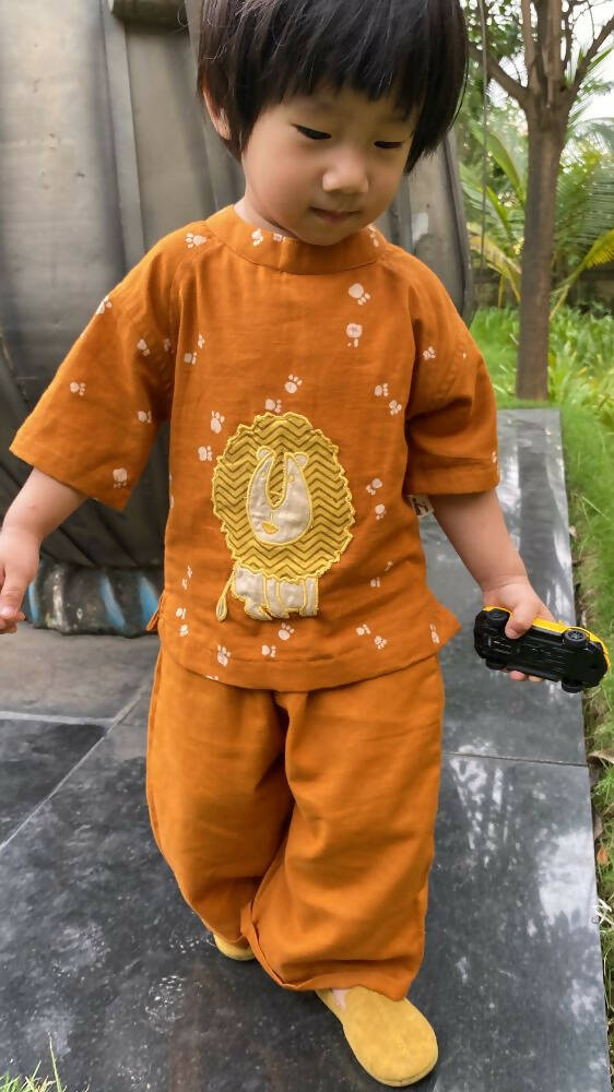 Mhyssa Oscar Half Sleeve Orange and Yellow T-shirt With Full Length Pant Set For Kids - Distacart