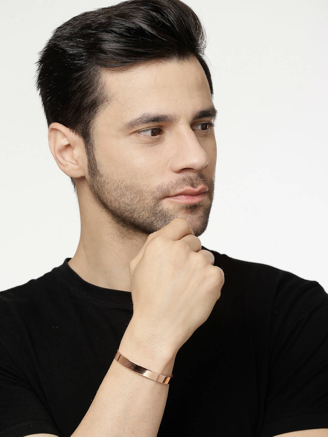 NVR Men Rose Gold Stainless Steel Cuff Bracelet - Distacart