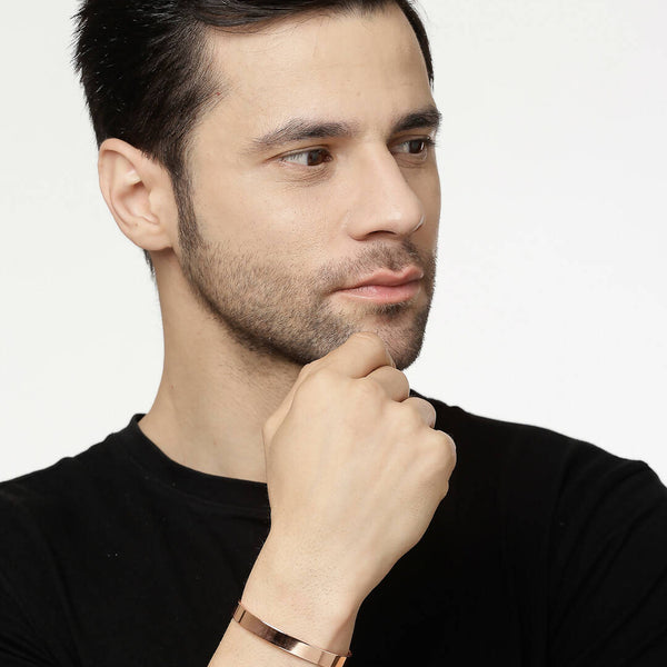 NVR Men Rose Gold Stainless Steel Cuff Bracelet - Distacart